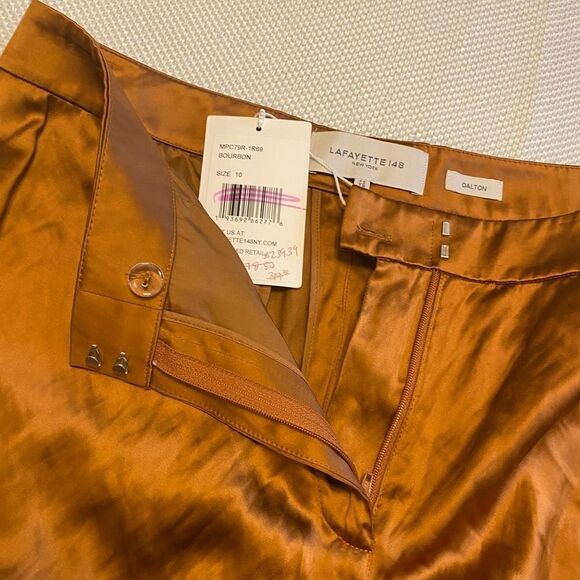 NWT Lafayette 148 NY high waisted bohemian crushed satin trousers size 10 boho - Picture 6 of 16